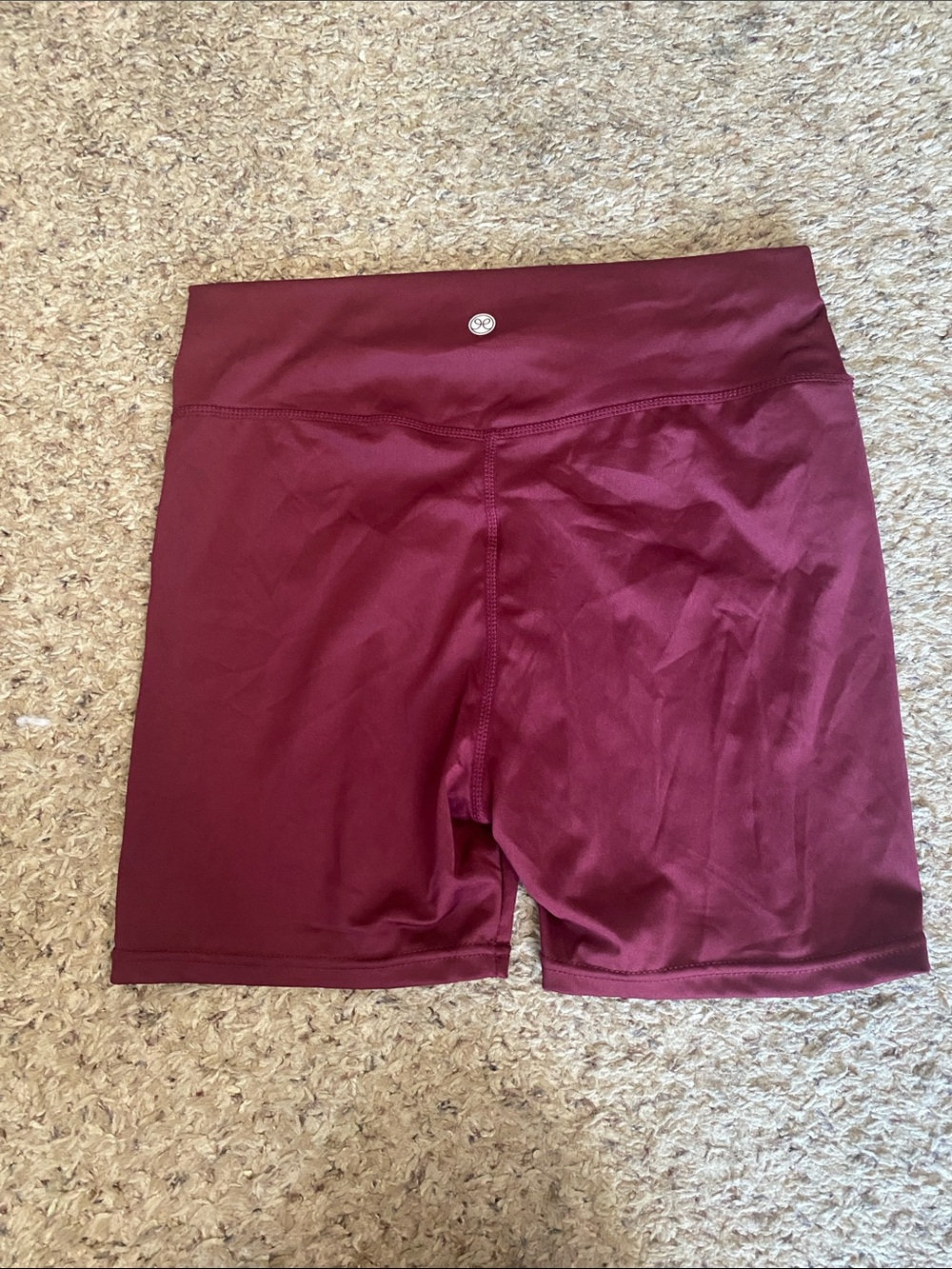 Women's High-Rise Maroon Bike Shorts with Logo Waistband